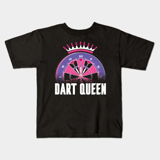 Darts Queen Funny Darts Women Kids T-Shirt by Visual Vibes